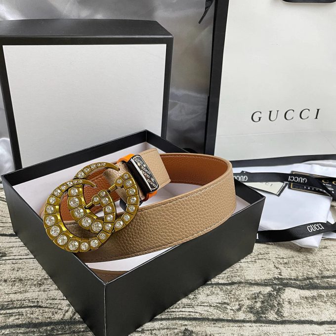 4 Colors  double-G rhinestone double-sided lychee pattern belt - Image 4