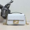 Baguette Chain Midi Light gray leather bag