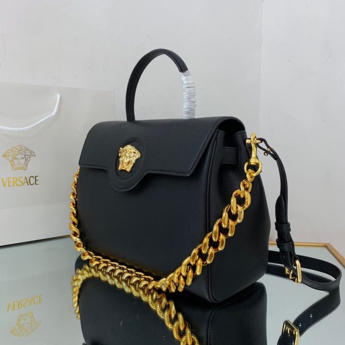 Ve Womens Medium La Medusa Leather Top Handle Bag Black Gold - Image 2