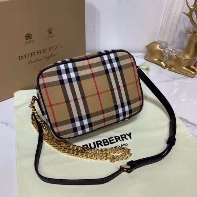 bb Vintage Check Cotton Camera Bag Neutral For Women, Women's Bags 7.7in/19.5cm - Image 8