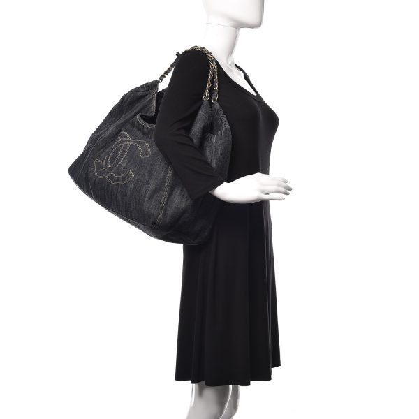 CC DARK BLUE DENIM XL GIANT COCO CABAS TOTE BAG