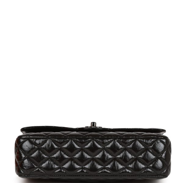 CC Medium Classic Double Flap Bag SO Black Crumpled Calfskin Black Hardware