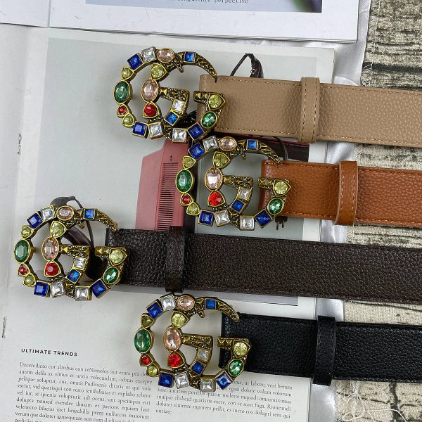 4 Colors  double G seven-color rhinestone double-sided lychee pattern belt