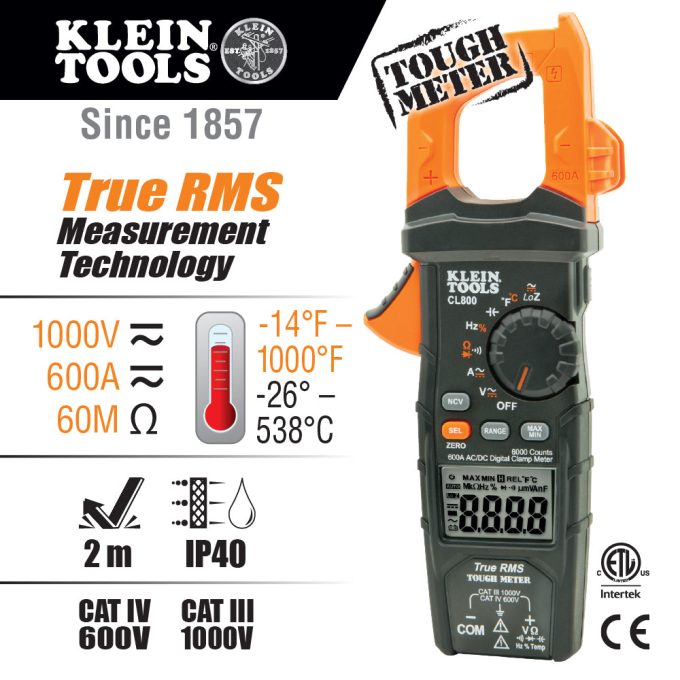 Klein Tools CL800 Digital Clamp Meter AC/DC Auto-Ranging - Image 4