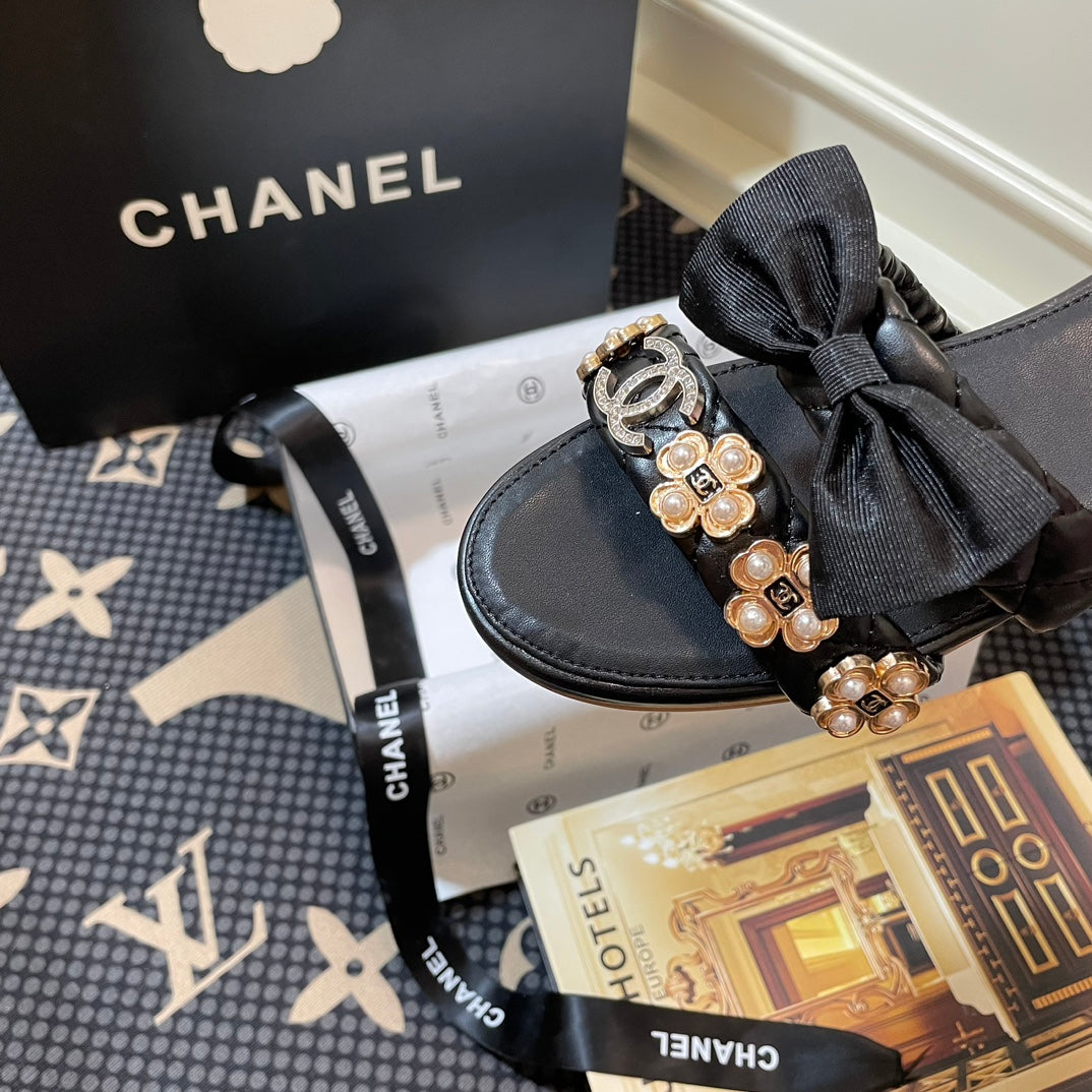 Pearl Gem Bow Flat Slippers - Image 9