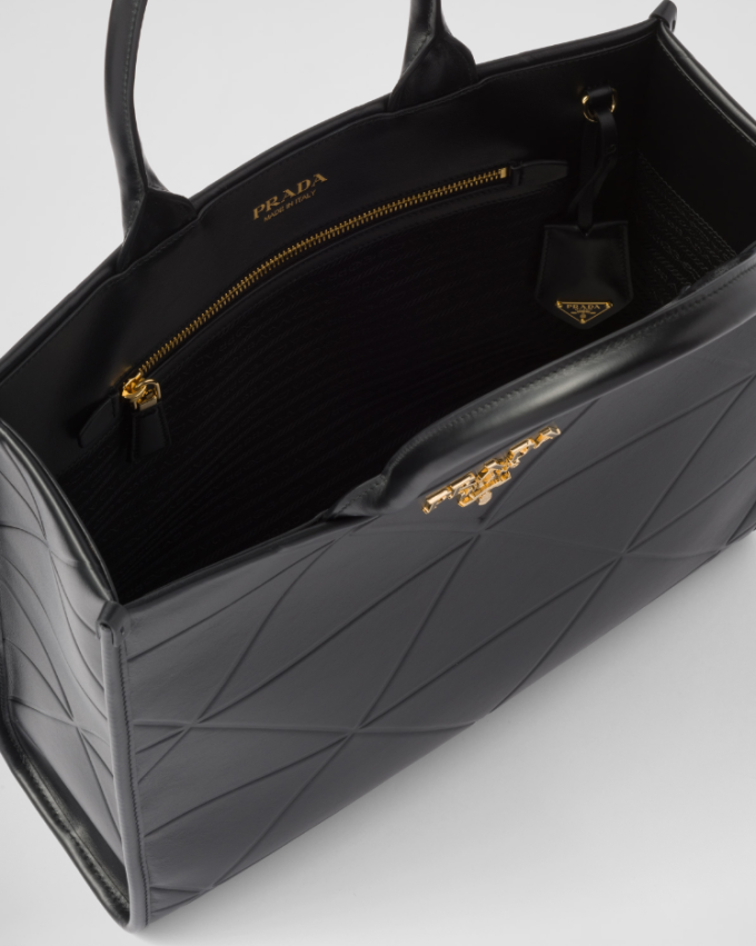 PP big size leather Symbole bag with topstitching - Black - Image 3