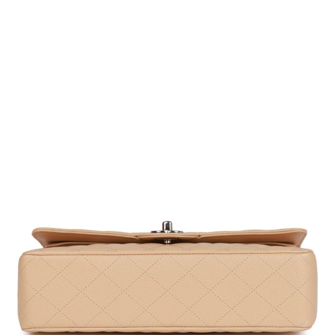 CC Medium Classic Double Flap Bag Beige Caviar Silver Hardware - Image 5