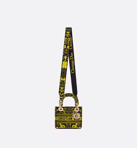 MINI LADY D-LITE BAG Yellow Multicolor Ornamental Embroidery