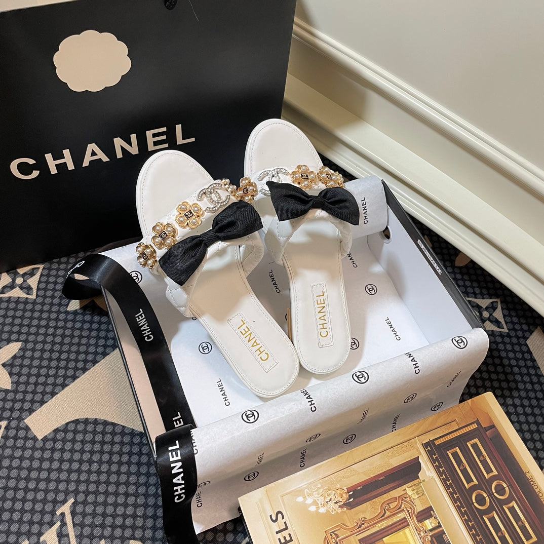 Pearl Gem Bow Flat Slippers - Image 7