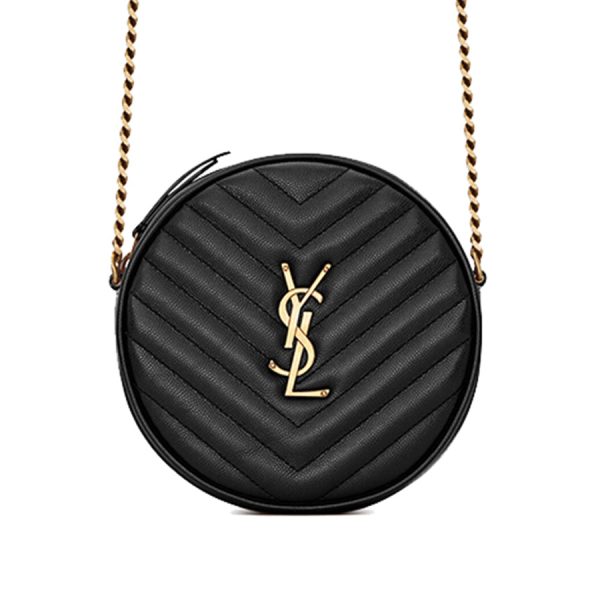 Y Vinyle Round Camera Bag in Chevron-Quilted Grain de Poudre Embossed Leather