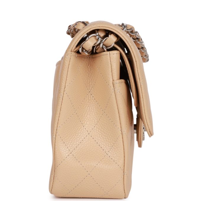 CC Medium Classic Double Flap Bag Beige Caviar Silver Hardware - Image 2