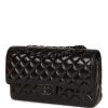 CC Medium Classic Double Flap Bag SO Black Crumpled Calfskin Black Hardware