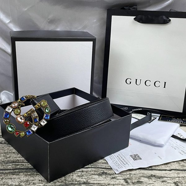 4 Colors  double G seven-color rhinestone double-sided lychee pattern belt