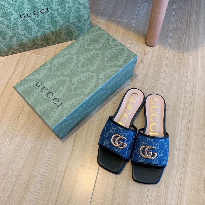 Denim Embossed Flat Slippers - Image 4
