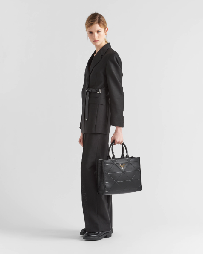 PP big size leather Symbole bag with topstitching - Black - Image 6