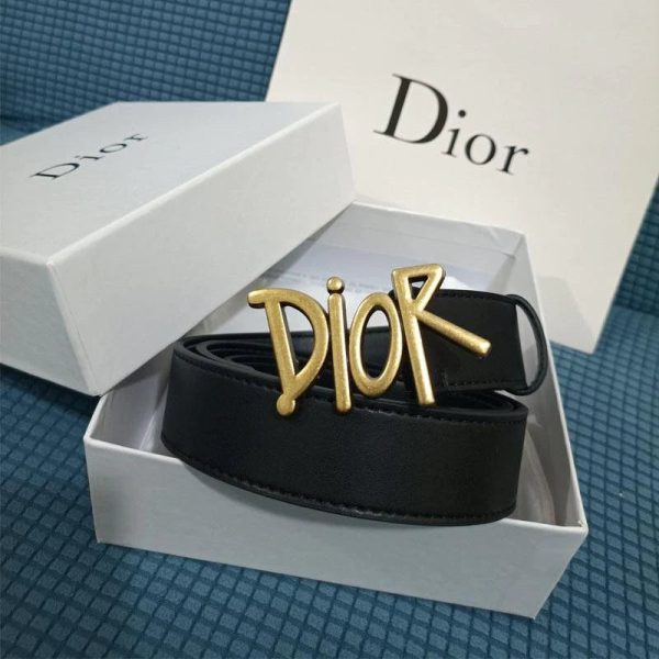 Four Character Black Leather Belt