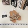Elegant Double Strap Pearl Flat Slippers