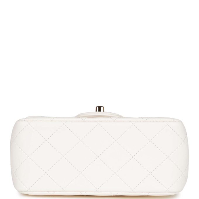 CC Pearl Crush Mini Square Flap Bag White Lambskin Light Gold Hardware - Image 5
