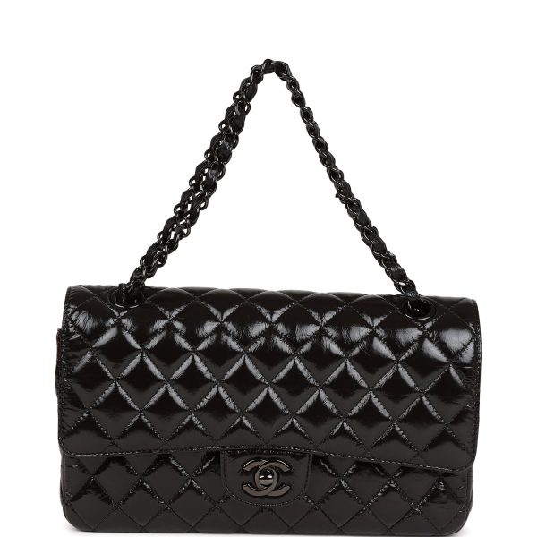 CC Medium Classic Double Flap Bag SO Black Crumpled Calfskin Black Hardware