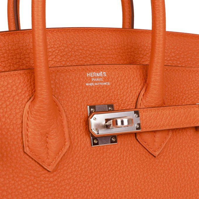 H Birkin 25 Orange Togo Palladium Hardware - Image 5