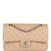 CC Medium Classic Double Flap Bag Beige Caviar Silver Hardware