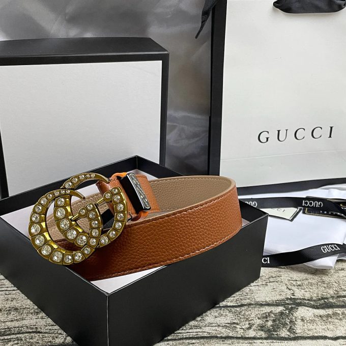 4 Colors  double-G rhinestone double-sided lychee pattern belt - Image 3
