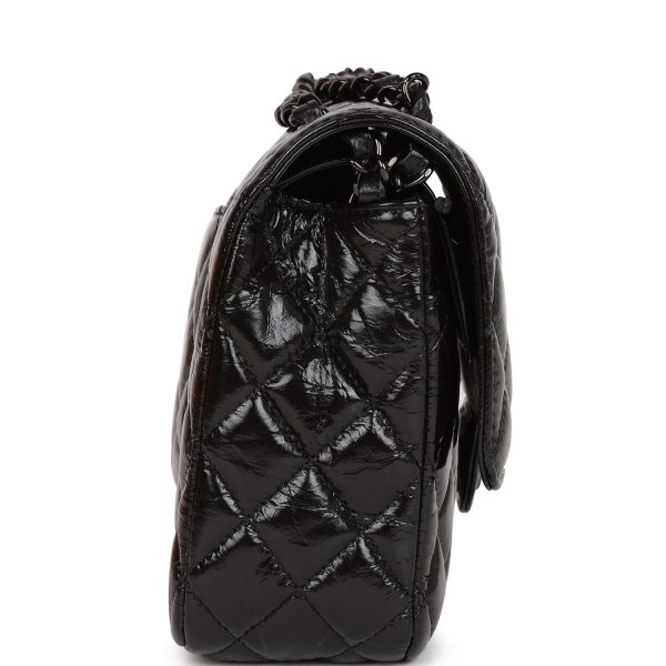 CC Medium Classic Double Flap Bag SO Black Crumpled Calfskin Black Hardware