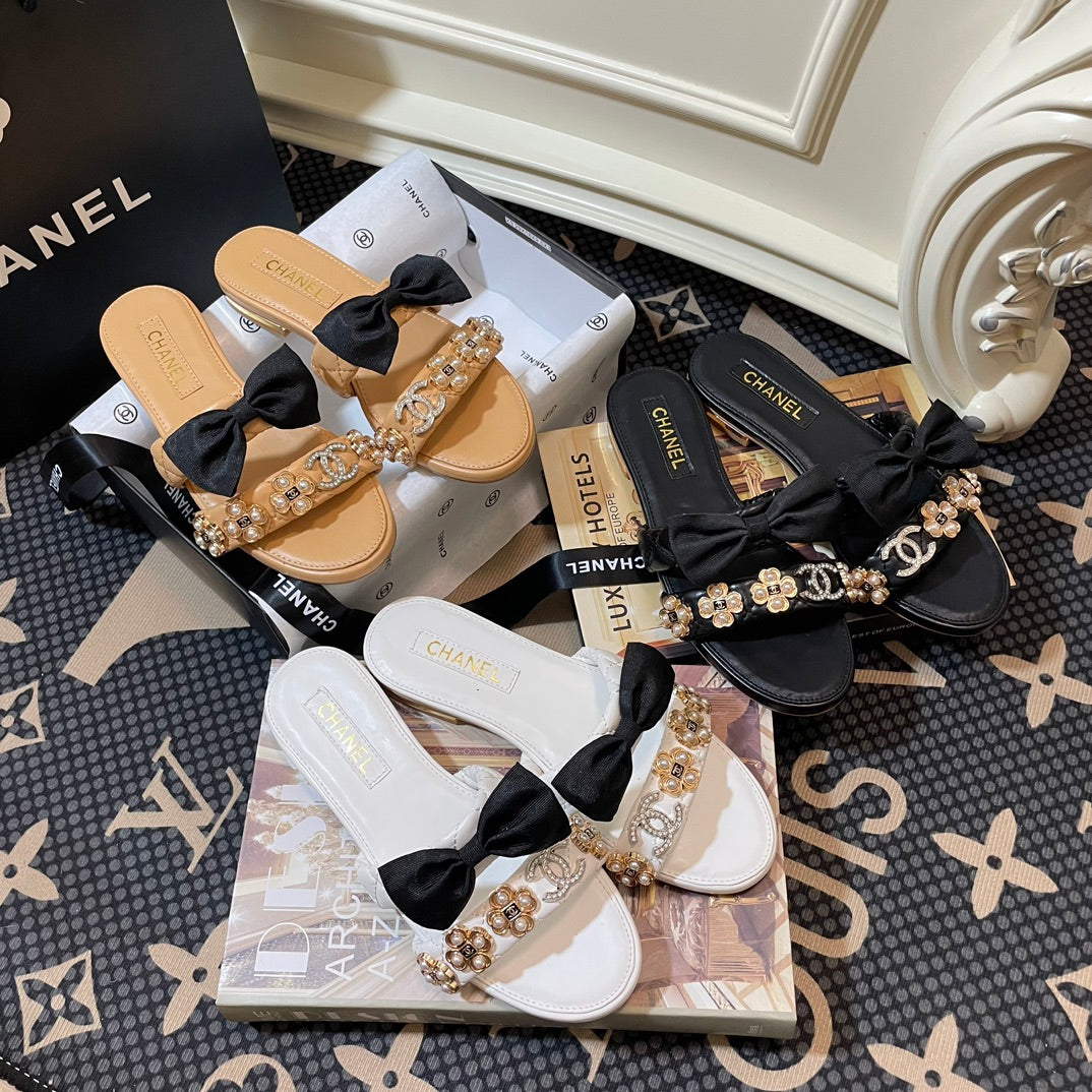 Pearl Gem Bow Flat Slippers - Image 2