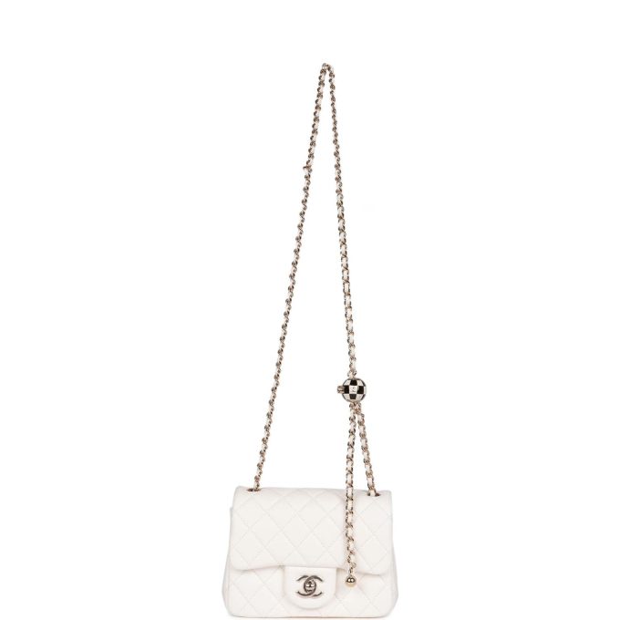 CC Pearl Crush Mini Square Flap Bag White Lambskin Light Gold Hardware - Image 6