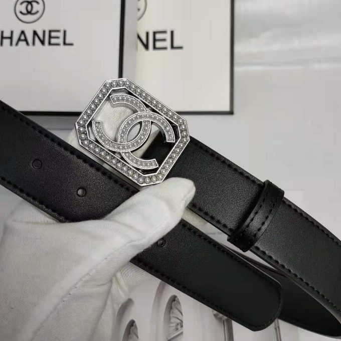 2 Colors Fashion pearl square buckle leather belt - Image 2