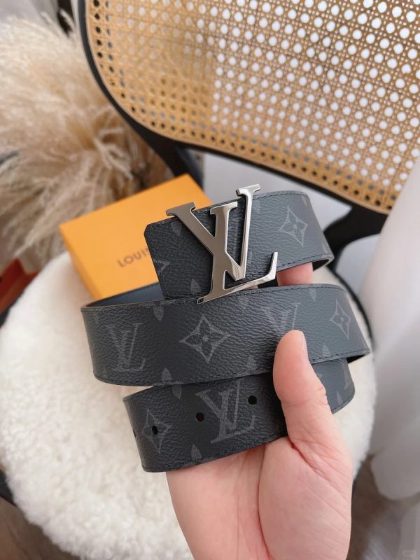 Classic black monogram silver buckle belt