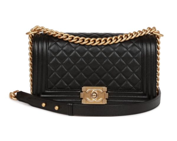 CC Medium Boy Bag Black Caviar Antique Gold Hardware