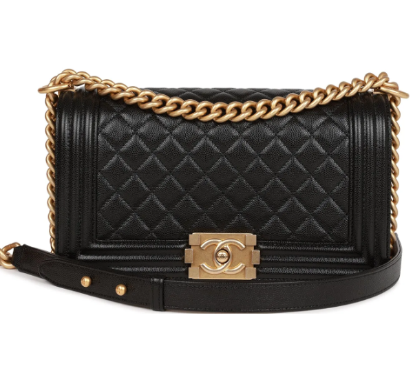 CC Medium Boy Bag Black Caviar Antique Gold Hardware