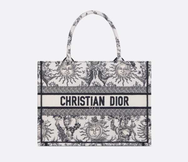 D book tote White and Black Toile de Jouy Soleil Embroidery