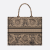 D Book Tote  Beige and Black Toile de Jouy Soleil Embroidery