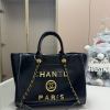 cc Calfskin Charms Medium Deauville Tote Black