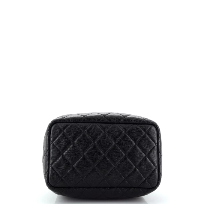 CC Chain Drawstring Bucket Bag Quilted Caviar Small 23*23*13 cm - Image 4