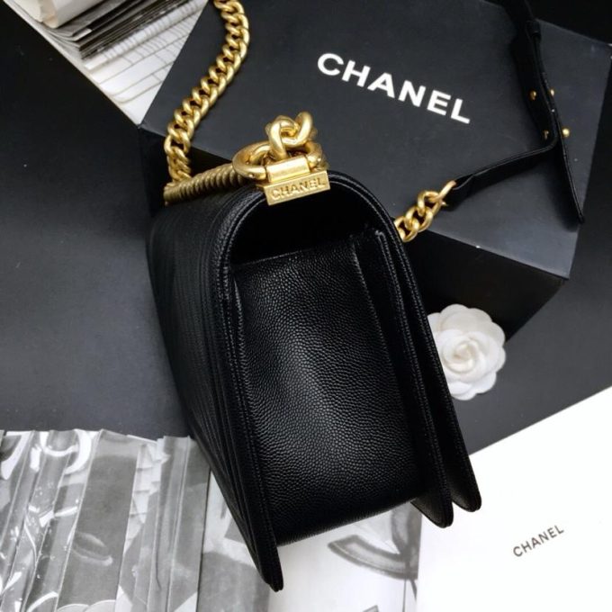 CC 25.5cm Boy Handbag Black Grained Calfskin Gold Tone Metal Caviar leather - Image 6