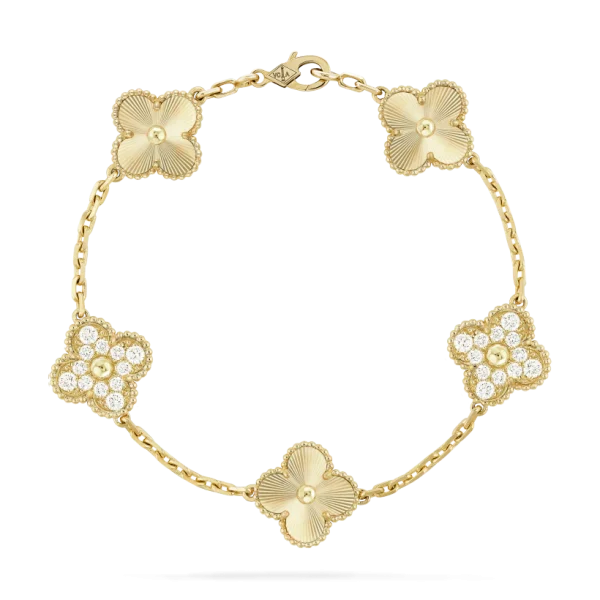 Vintage Alhambra bracelet, 5 four-leaf lucky totems
