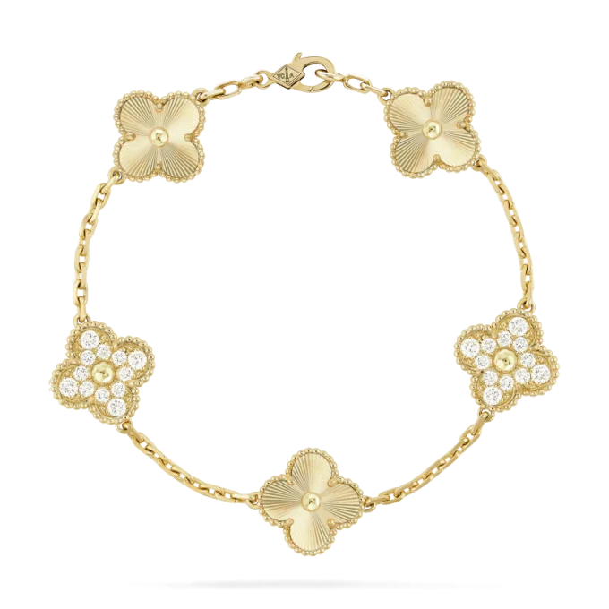 Vintage Alhambra bracelet, 5 four-leaf lucky totems