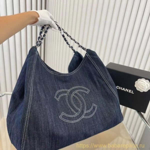 CC DARK BLUE DENIM XL GIANT COCO CABAS TOTE BAG