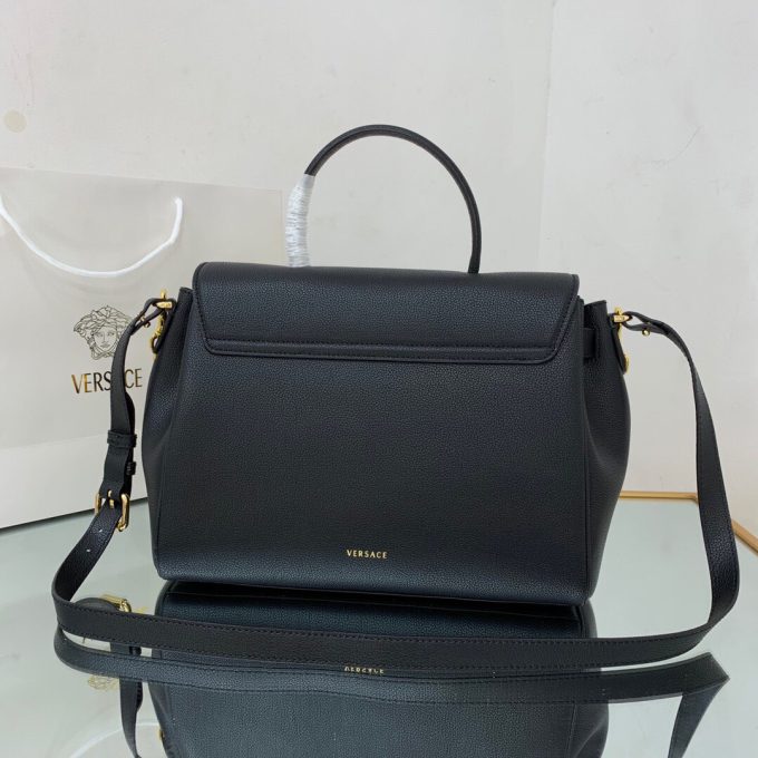 Ve Womens Medium La Medusa Leather Top Handle Bag Black Gold - Image 3