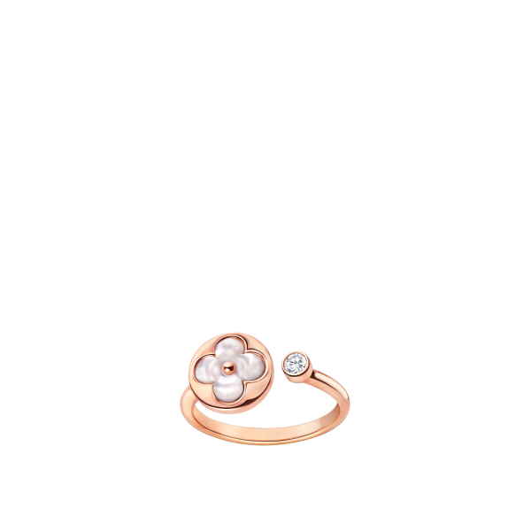 Color Blossom Mini Rose Gold, White Mother-of-Pearl and Diamond Sun Motif Ring