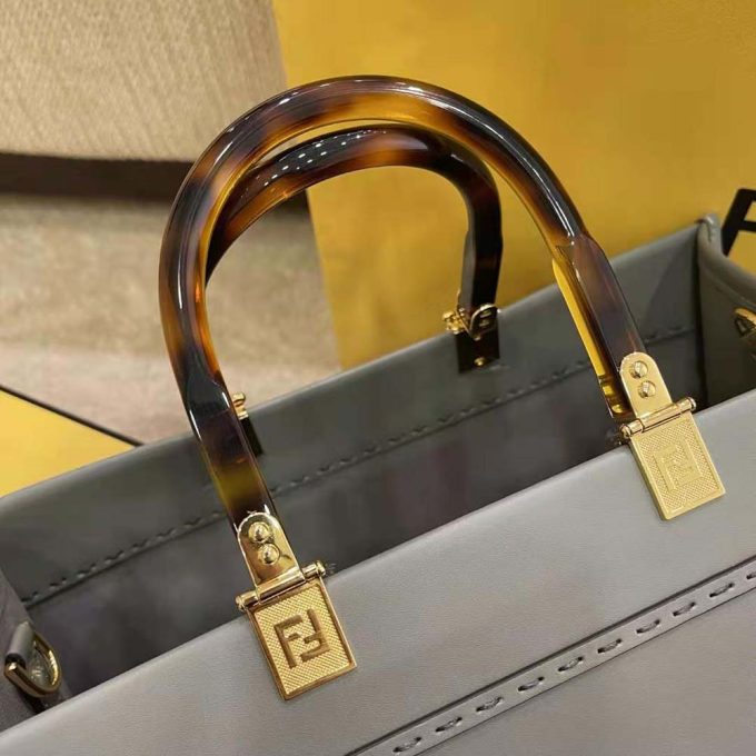 Fd Women Sunshine Medium Leather Shopper-Grey - Image 4
