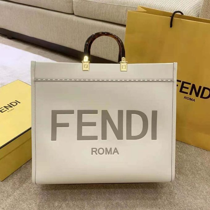 Fd Women Sunshine Medium Leather Shopper-White - Image 2