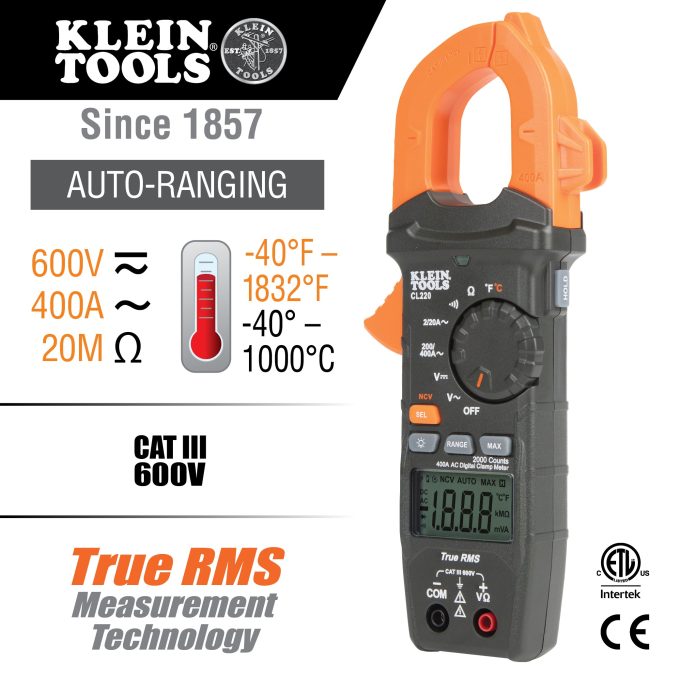 Klein Tools CL220 Digital Clamp Meter, AC Auto-Ranging 400 Amp with Temp - Image 9