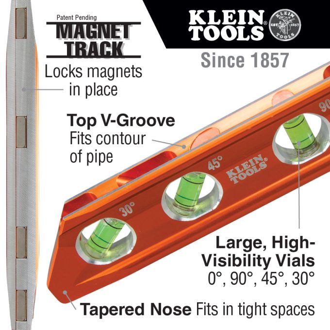 Klein Tools 935RB Torpedo Billet High-Viz Level with Rare Earth Magnet and Tapered Nose - Image 6