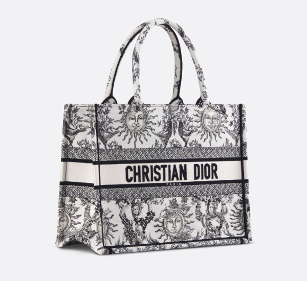 D book tote White and Black Toile de Jouy Soleil Embroidery