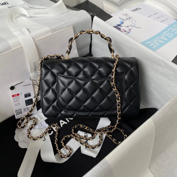 cc 23K AS2431 Mini flap Lambskin bag with top handle Black/white