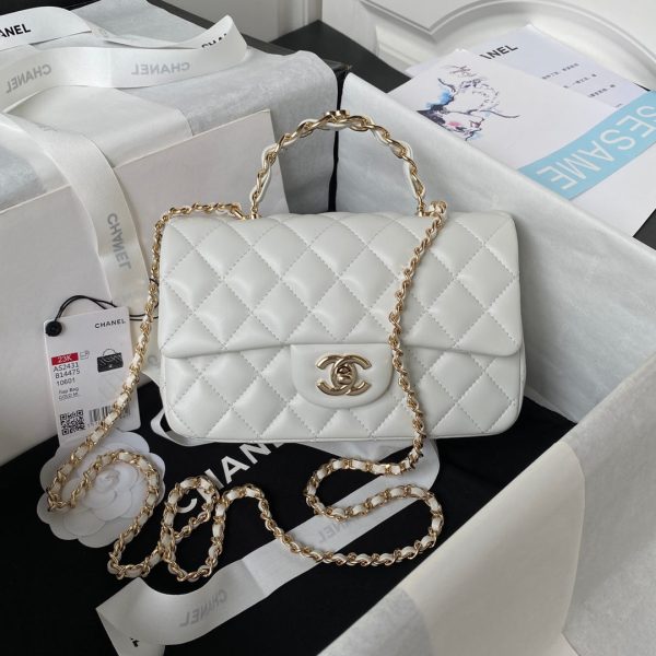 cc 23K AS2431 Mini flap Lambskin bag with top handle Black/white